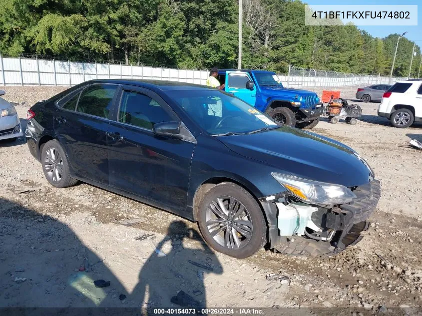 2015 Toyota Camry Se VIN: 4T1BF1FKXFU474802 Lot: 40154073