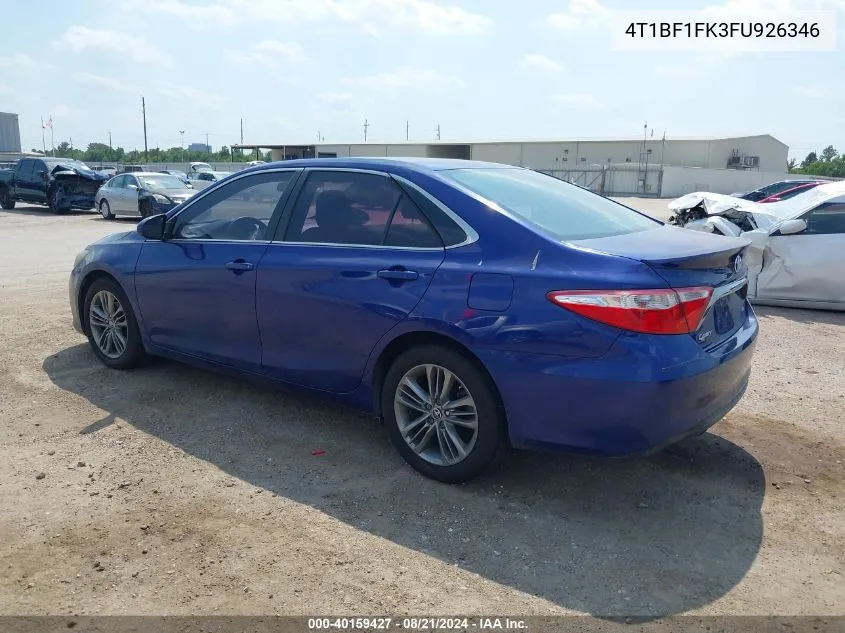 2015 Toyota Camry Se VIN: 4T1BF1FK3FU926346 Lot: 40159427