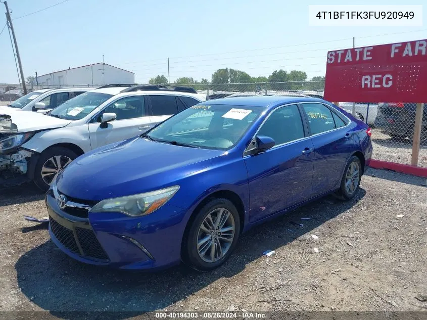 2015 Toyota Camry Se VIN: 4T1BF1FK3FU920949 Lot: 40194303