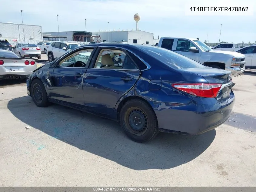 2015 Toyota Camry Le VIN: 4T4BF1FK7FR478862 Lot: 40218790