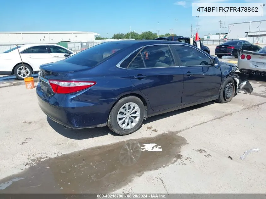 2015 Toyota Camry Le VIN: 4T4BF1FK7FR478862 Lot: 40218790