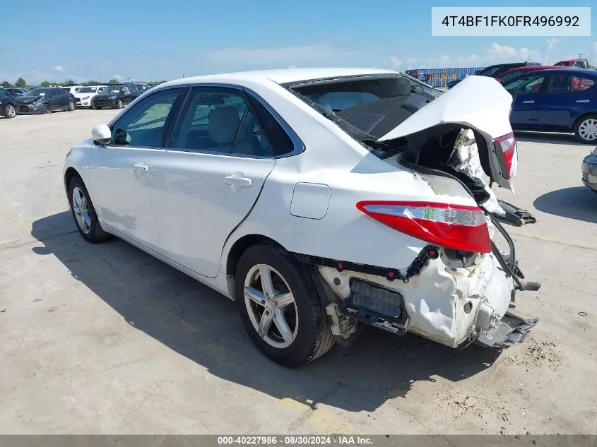 2015 Toyota Camry Le VIN: 4T4BF1FK0FR496992 Lot: 40227986