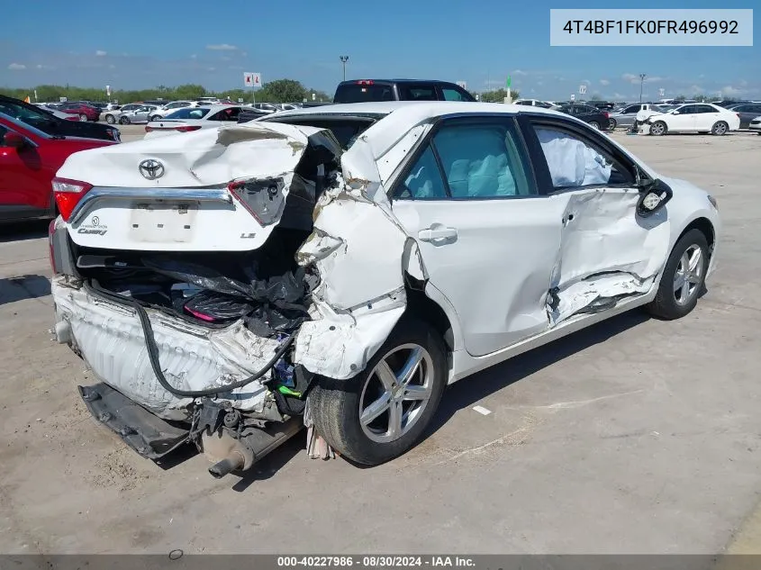 2015 Toyota Camry Le VIN: 4T4BF1FK0FR496992 Lot: 40227986