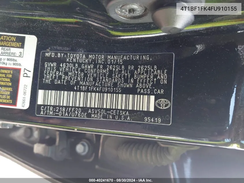 4T1BF1FK4FU910155 2015 Toyota Camry Se