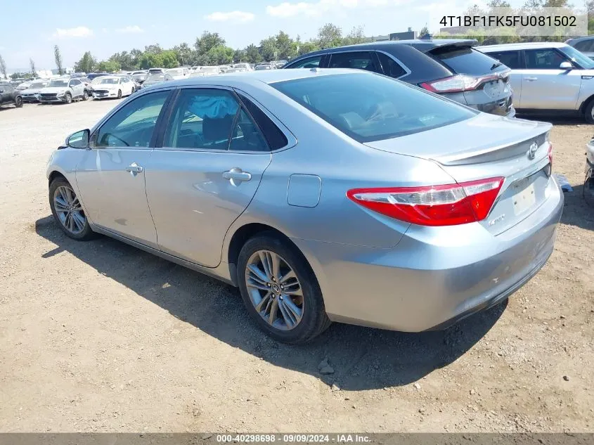 2015 Toyota Camry Se VIN: 4T1BF1FK5FU081502 Lot: 40298698