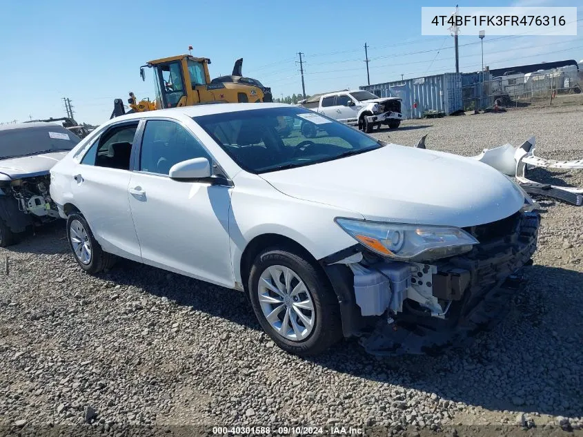 2015 Toyota Camry Le VIN: 4T4BF1FK3FR476316 Lot: 40301588