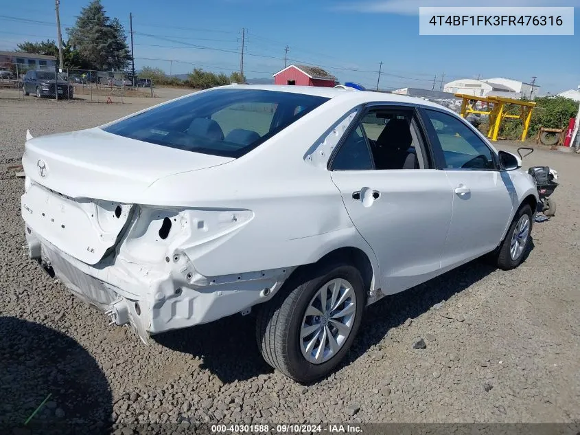 2015 Toyota Camry Le VIN: 4T4BF1FK3FR476316 Lot: 40301588