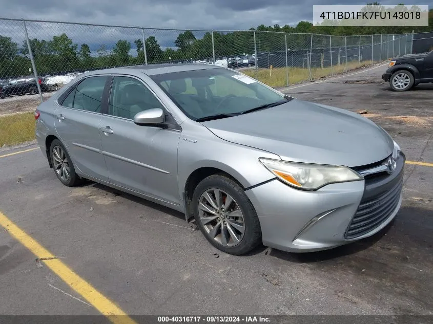 2015 Toyota Camry Hybrid Xle VIN: 4T1BD1FK7FU143018 Lot: 40316717