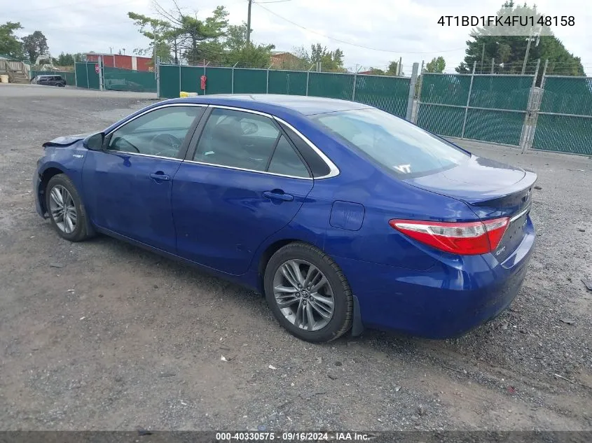 2015 Toyota Camry Hybrid Se VIN: 4T1BD1FK4FU148158 Lot: 40330575