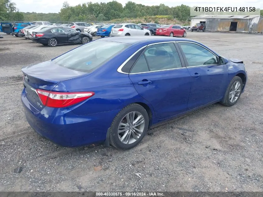 2015 Toyota Camry Hybrid Se VIN: 4T1BD1FK4FU148158 Lot: 40330575