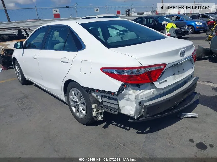 2015 Toyota Camry Le VIN: 4T4BF1FK9FR491452 Lot: 40359149