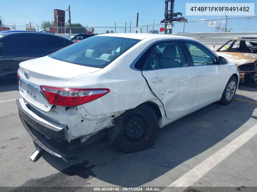 2015 Toyota Camry Le VIN: 4T4BF1FK9FR491452 Lot: 40359149