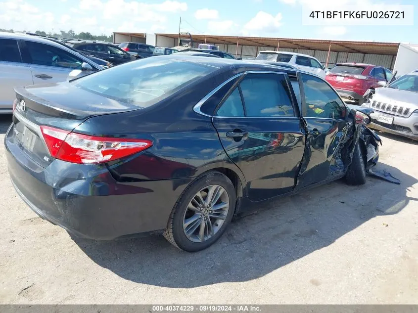 2015 Toyota Camry Se VIN: 4T1BF1FK6FU026721 Lot: 40374229