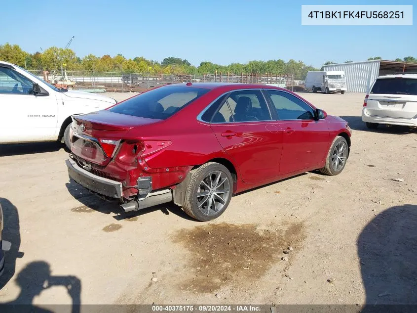 2015 Toyota Camry Xse V6 VIN: 4T1BK1FK4FU568251 Lot: 40375175