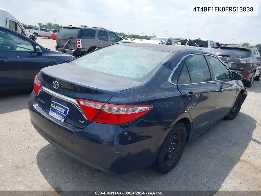 2015 Toyota Camry Le VIN: 4T4BF1FK0FR513838 Lot: 40431143