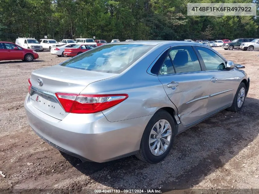 2015 Toyota Camry Le VIN: 4T4BF1FK6FR497922 Lot: 40457183