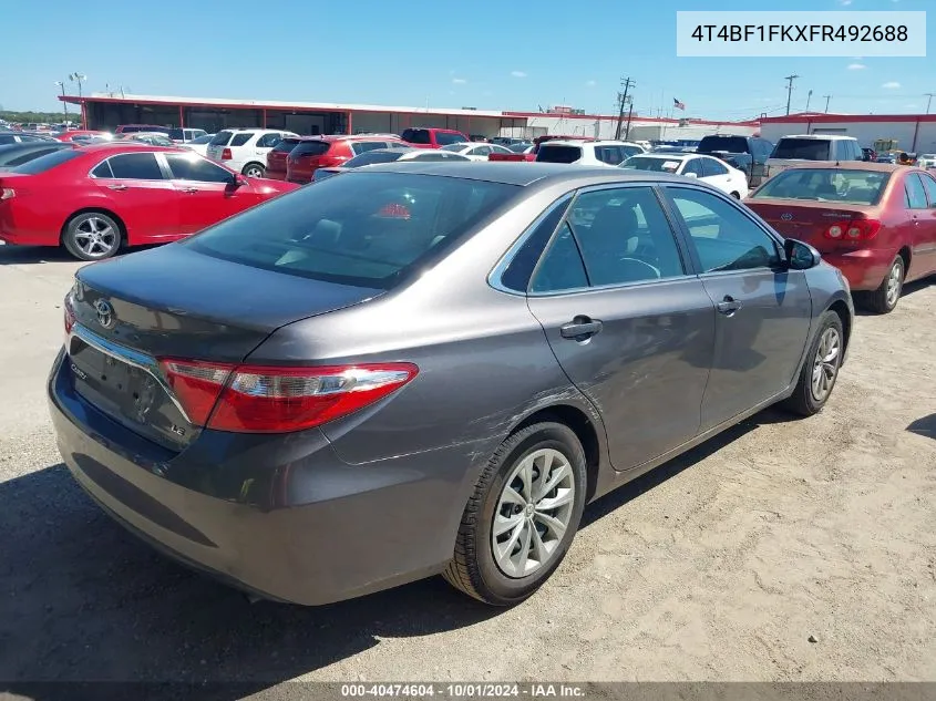 2015 Toyota Camry Le VIN: 4T4BF1FKXFR492688 Lot: 40474604