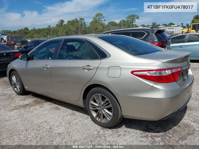 2015 Toyota Camry Le/Xle/Se/Xse VIN: 4T1BF1FK0FU478017 Lot: 40477325