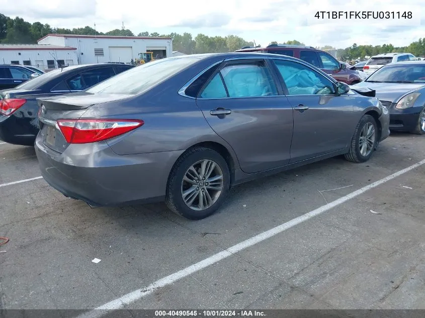 2015 Toyota Camry Se VIN: 4T1BF1FK5FU031148 Lot: 40490545