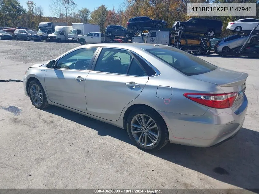 2015 Toyota Camry Hybrid Se VIN: 4T1BD1FK2FU147946 Lot: 40628093