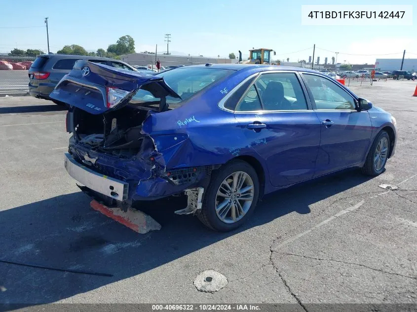 2015 Toyota Camry Hybrid Se VIN: 4T1BD1FK3FU142447 Lot: 40696322