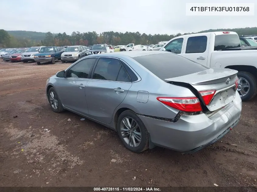 2015 Toyota Camry Se VIN: 4T1BF1FK3FU018768 Lot: 40728115