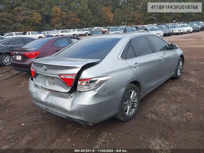 2015 Toyota Camry Se VIN: 4T1BF1FK3FU018768 Lot: 40728115