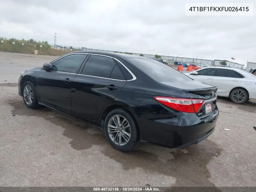 2015 Toyota Camry Se VIN: 4T1BF1FKXFU026415 Lot: 40732136