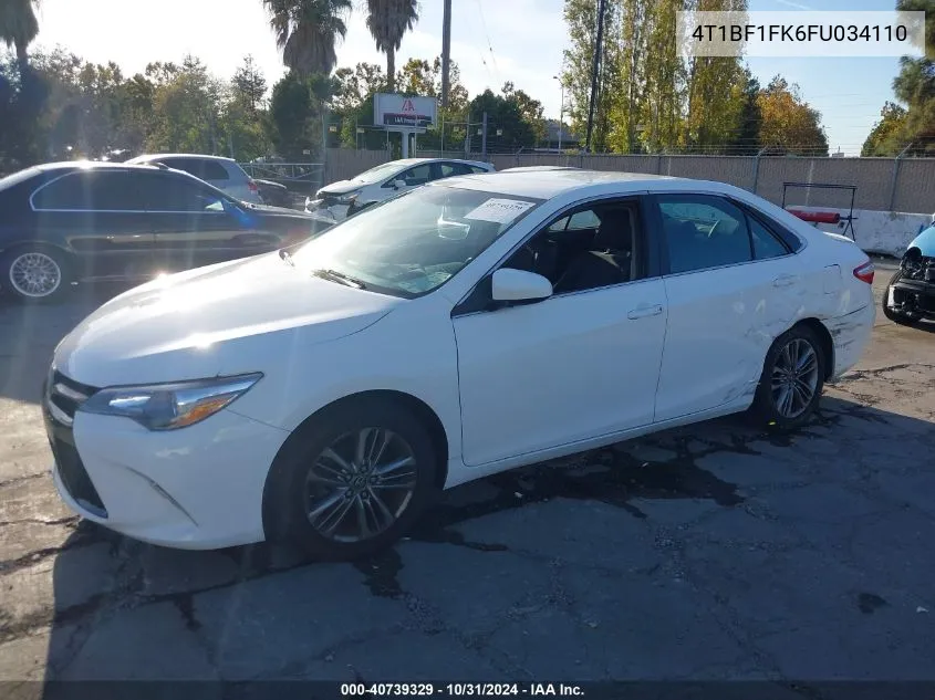 2015 Toyota Camry Se VIN: 4T1BF1FK6FU034110 Lot: 40739329