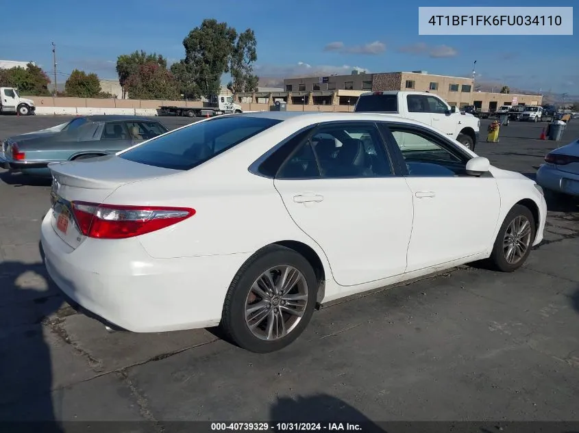 2015 Toyota Camry Se VIN: 4T1BF1FK6FU034110 Lot: 40739329