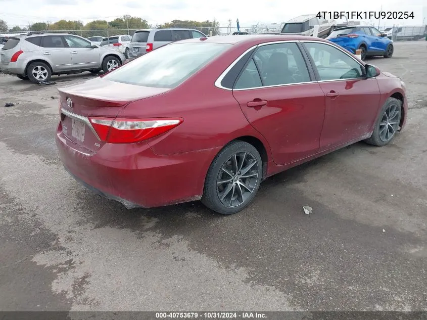 2015 Toyota Camry Xse VIN: 4T1BF1FK1FU920254 Lot: 40753679