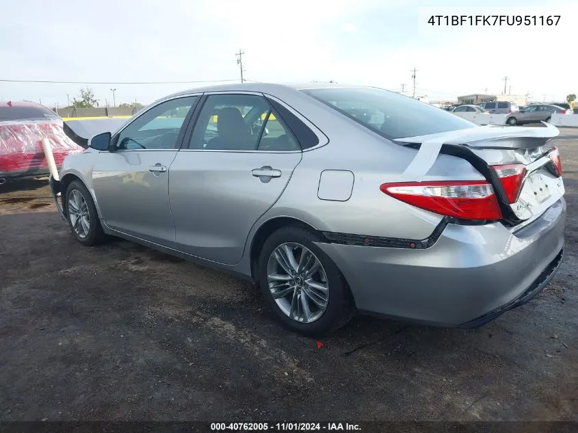 2015 Toyota Camry Se VIN: 4T1BF1FK7FU951167 Lot: 40762005