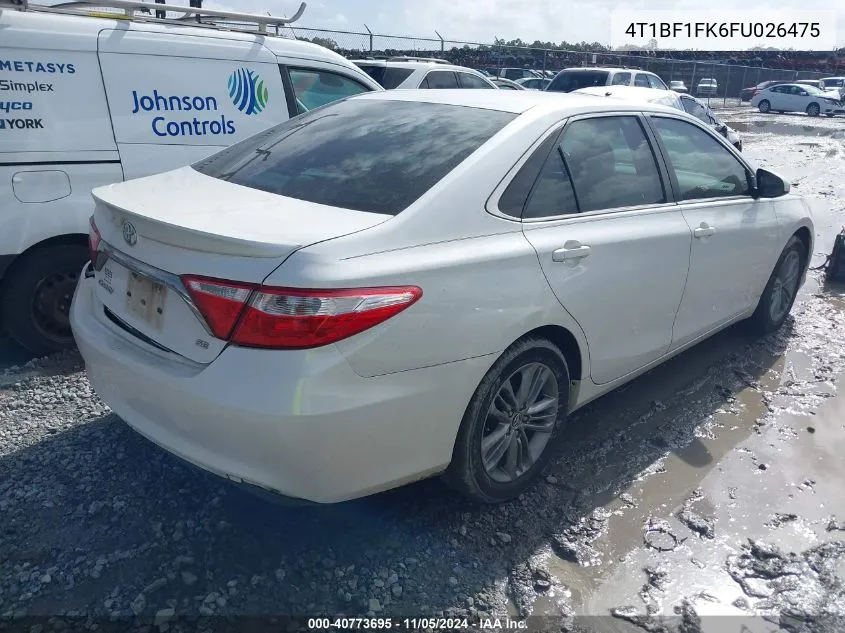 2015 Toyota Camry Se VIN: 4T1BF1FK6FU026475 Lot: 40773695