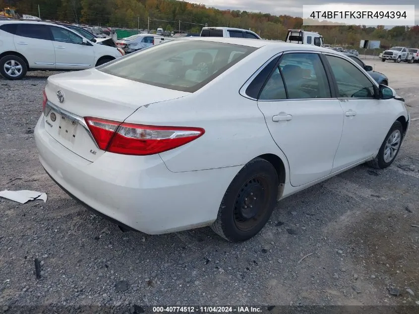 2015 Toyota Camry Le VIN: 4T4BF1FK3FR494394 Lot: 40774512