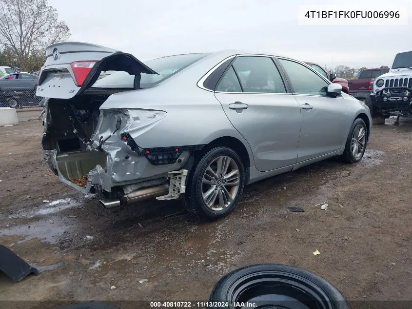 2015 Toyota Camry Se VIN: 4T1BF1FK0FU006996 Lot: 40810722