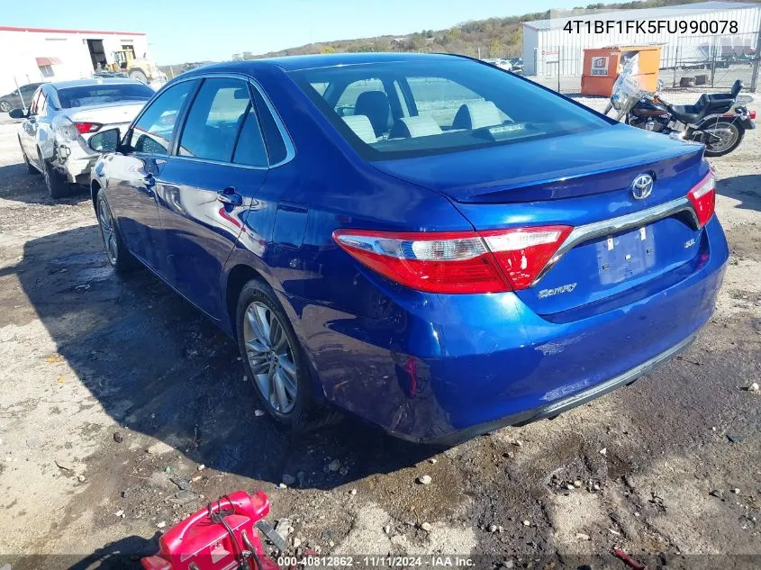 2015 Toyota Camry Se VIN: 4T1BF1FK5FU990078 Lot: 40812862