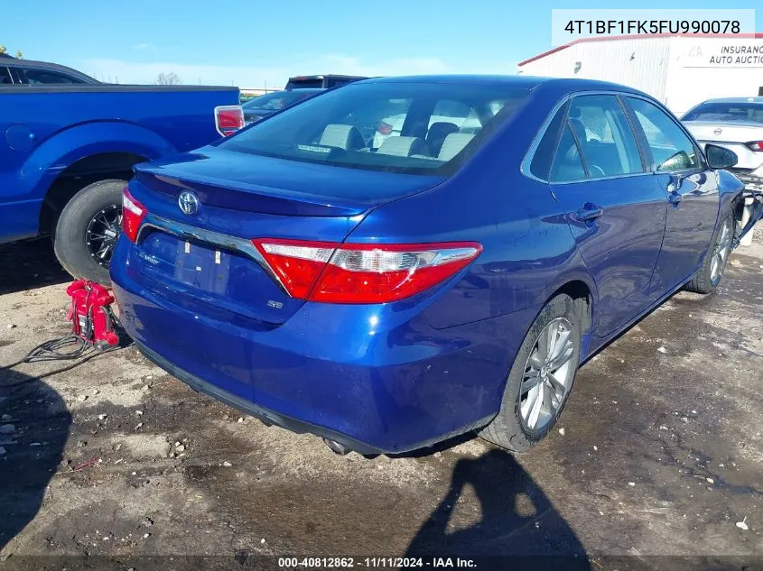 2015 Toyota Camry Se VIN: 4T1BF1FK5FU990078 Lot: 40812862