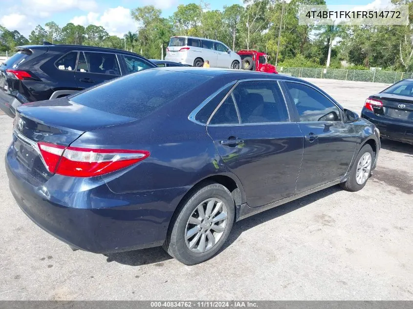 2015 Toyota Camry Le VIN: 4T4BF1FK1FR514772 Lot: 40834762