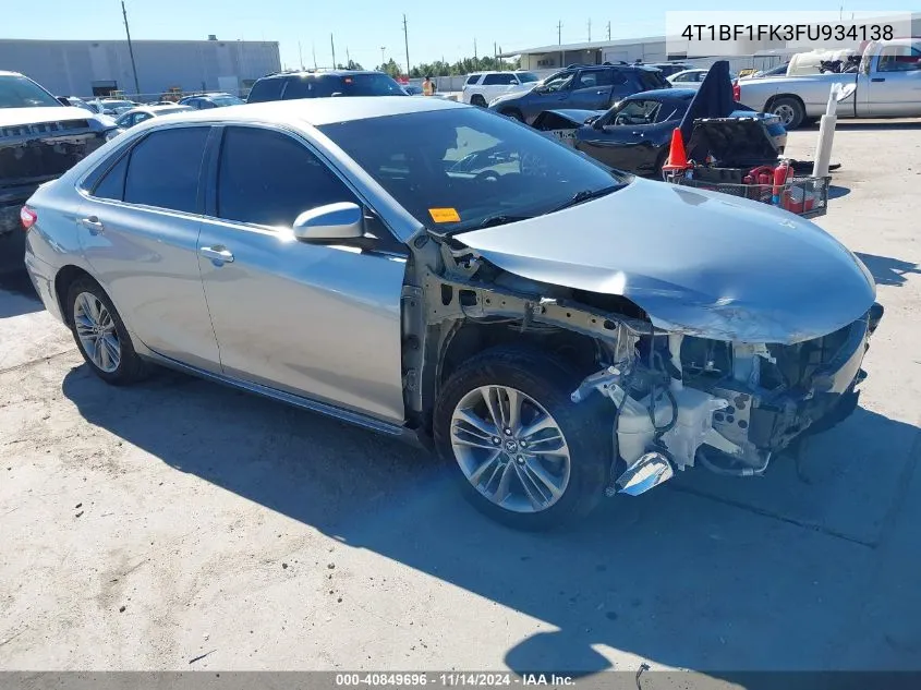 2015 Toyota Camry Se VIN: 4T1BF1FK3FU934138 Lot: 40849696