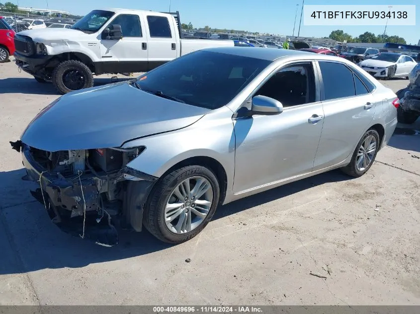 2015 Toyota Camry Se VIN: 4T1BF1FK3FU934138 Lot: 40849696