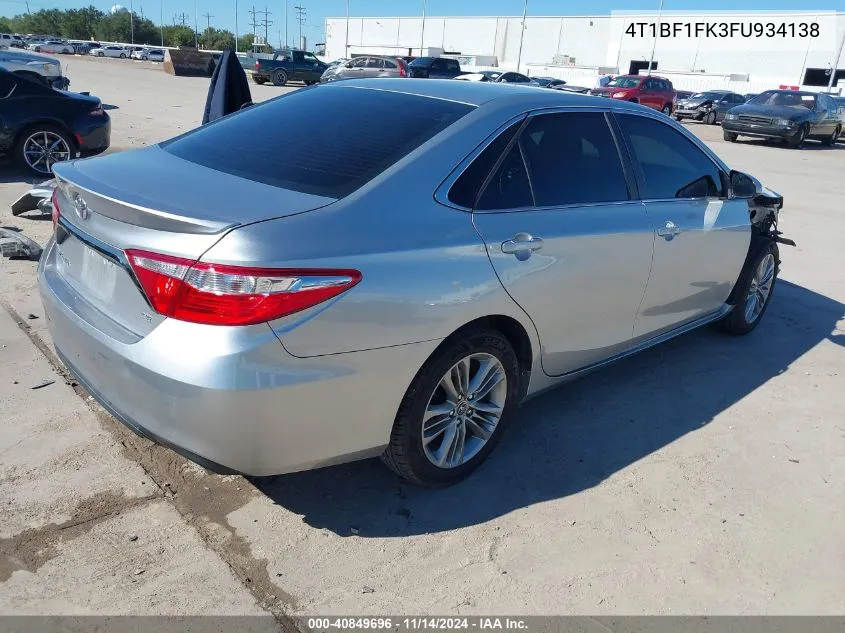 2015 Toyota Camry Se VIN: 4T1BF1FK3FU934138 Lot: 40849696