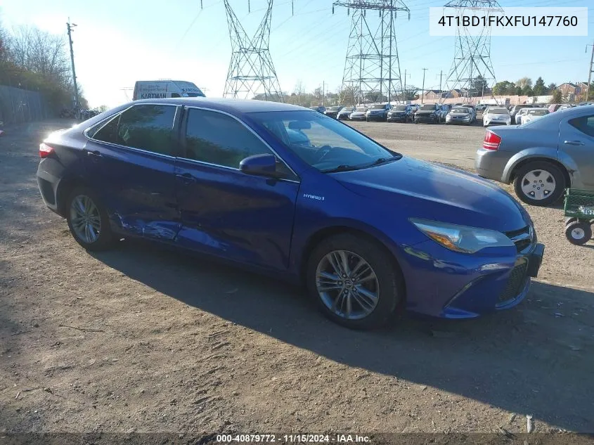 2015 Toyota Camry Hybrid Se VIN: 4T1BD1FKXFU147760 Lot: 40879772