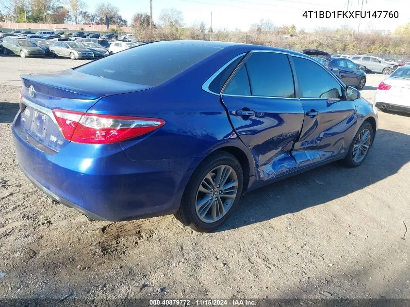 2015 Toyota Camry Hybrid Se VIN: 4T1BD1FKXFU147760 Lot: 40879772