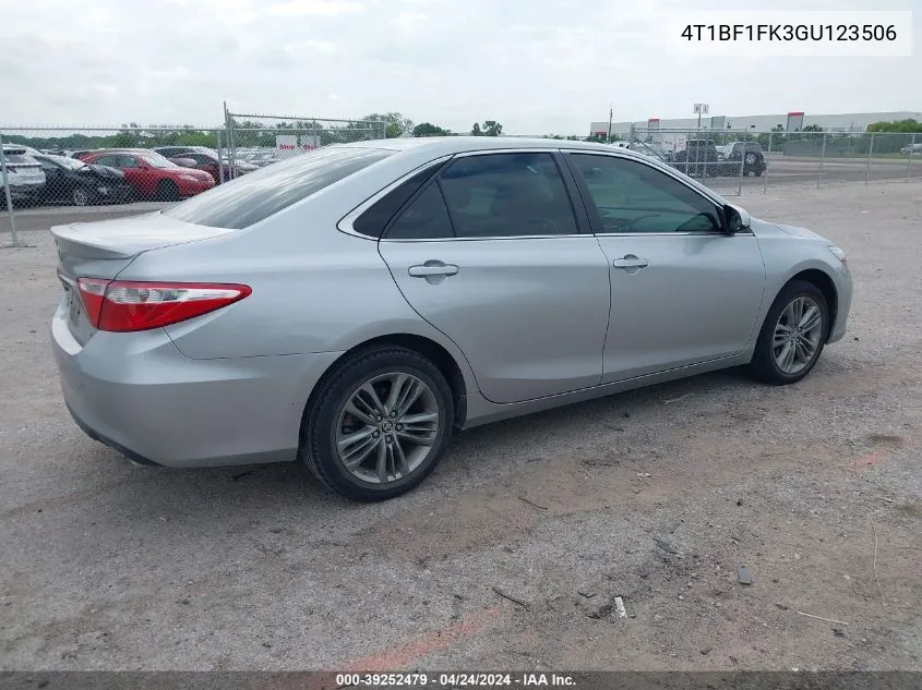 2016 Toyota Camry Se VIN: 4T1BF1FK3GU123506 Lot: 39252479