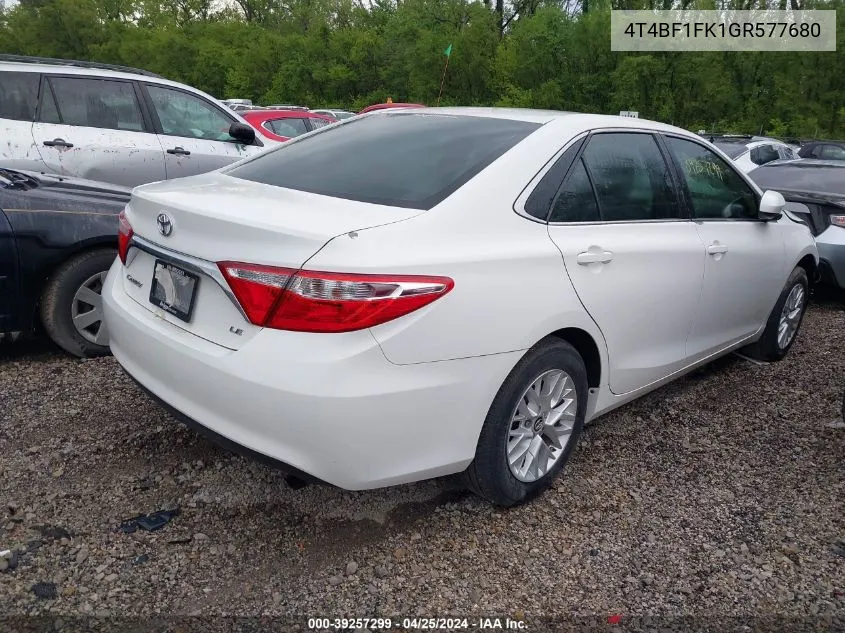 2016 Toyota Camry Le VIN: 4T4BF1FK1GR577680 Lot: 39257299