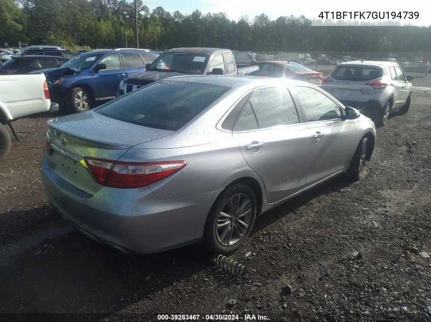 2016 Toyota Camry Se VIN: 4T1BF1FK7GU194739 Lot: 39283467