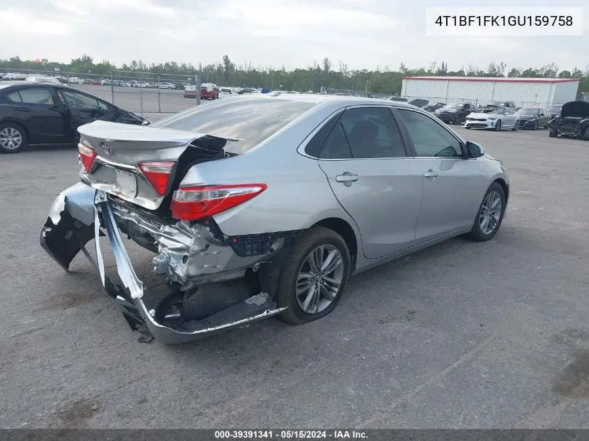 2016 Toyota Camry Se VIN: 4T1BF1FK1GU159758 Lot: 39391341