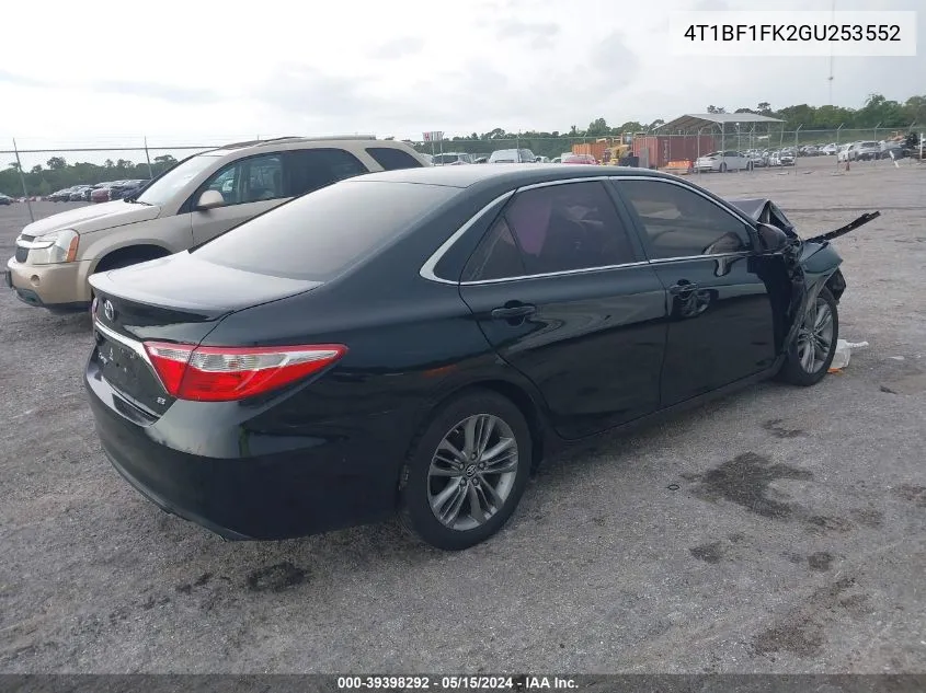 2016 Toyota Camry Se VIN: 4T1BF1FK2GU253552 Lot: 39398292