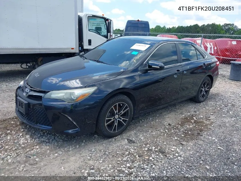 2016 Toyota Camry Se VIN: 4T1BF1FK2GU208451 Lot: 39482973