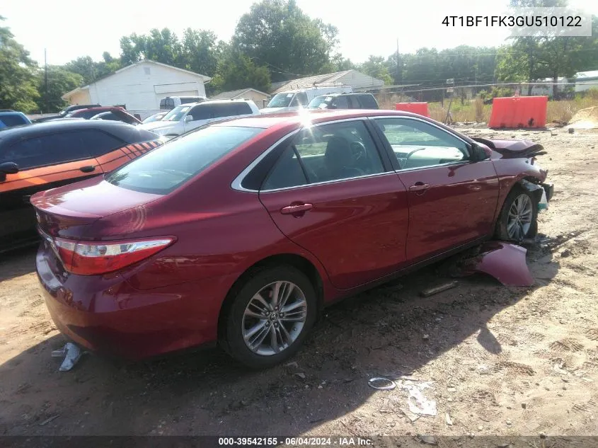 2016 Toyota Camry Se VIN: 4T1BF1FK3GU510122 Lot: 39542155